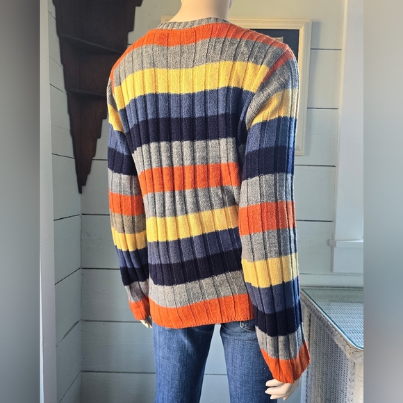 Vintage 90s Vanity Girl Gear Striped Tight Knit Wide Ribbed Sweater V-neck Small - Picture 4 of 6